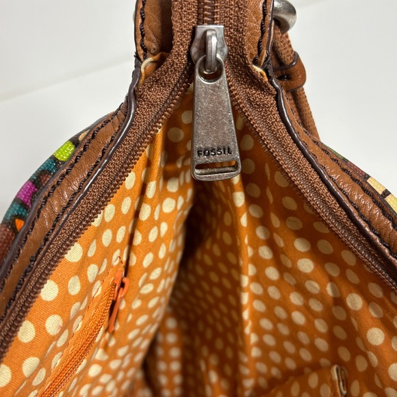 Fossil Calypso Key Per Crossbody Bag Colorful Pattern Genuine Leather Tan Strap - Picture 7 of 8